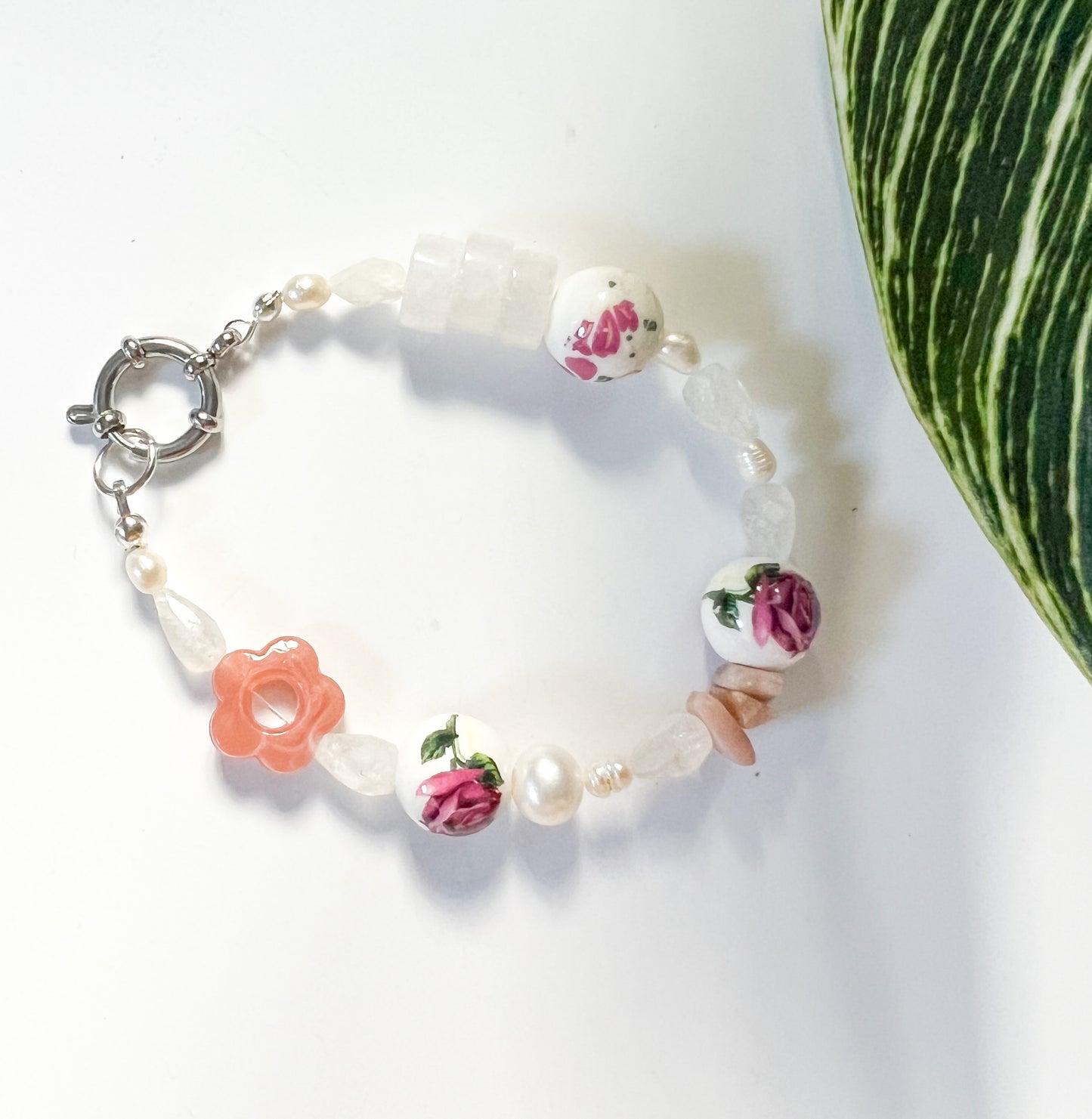 Handmade Purple Floral Beaded Bracelet | Mixed Media Boho Indie Eclectic Bracelet - The Ugly Cactus