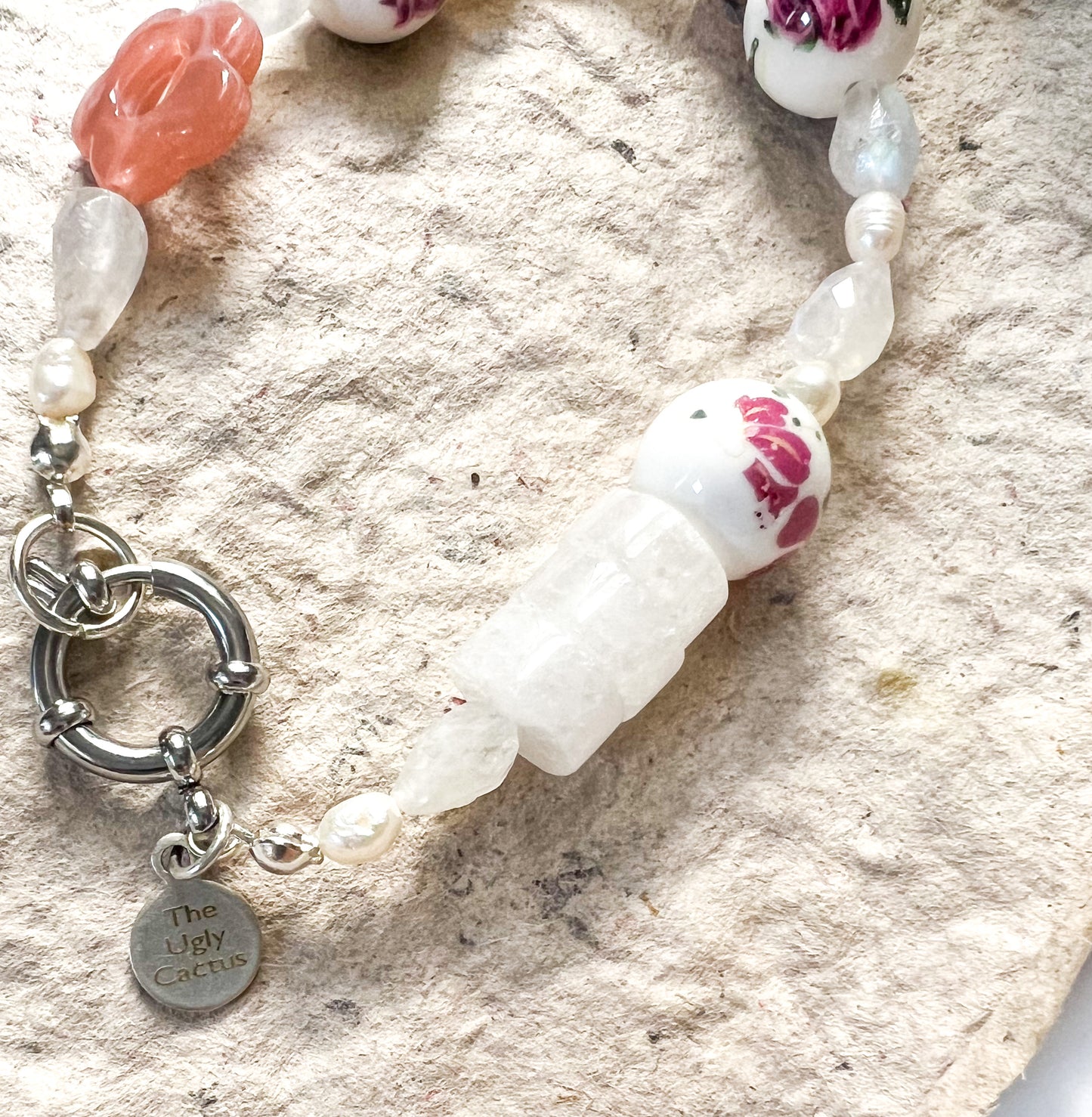 Handmade Purple Floral Beaded Bracelet | Mixed Media Boho Indie Eclectic Bracelet - The Ugly Cactus