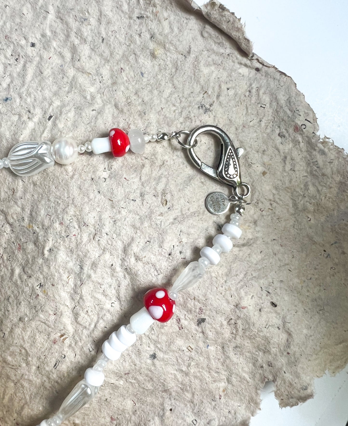 Red Toad Mushrooms Necklace | Beaded Necklace | Mixed Media Boho Indie Eclectic Necklace - The Ugly Cactus