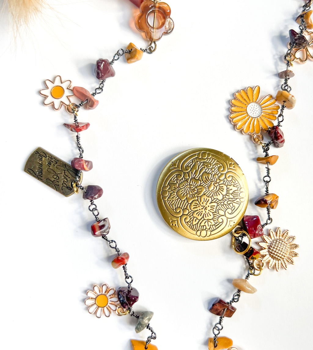 Antique Beaded Necklace with Gold Locket & Charms | Women's Jewelry gift | Locket Neckleace - The Ugly Cactus 