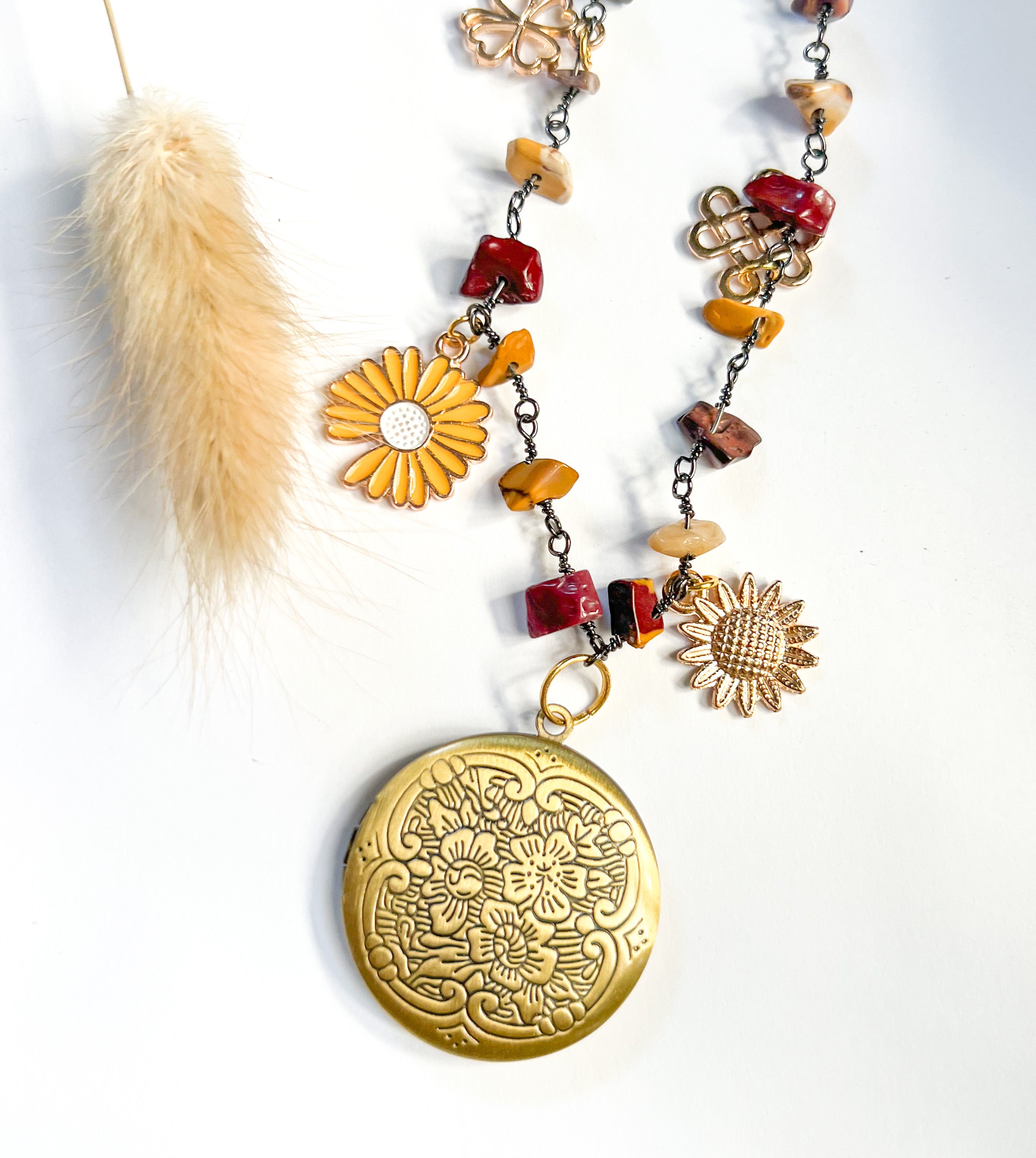 Antique Beaded Necklace with Gold Locket & Charms | Women's Jewelry gift | Locket Neckleace - The Ugly Cactus 