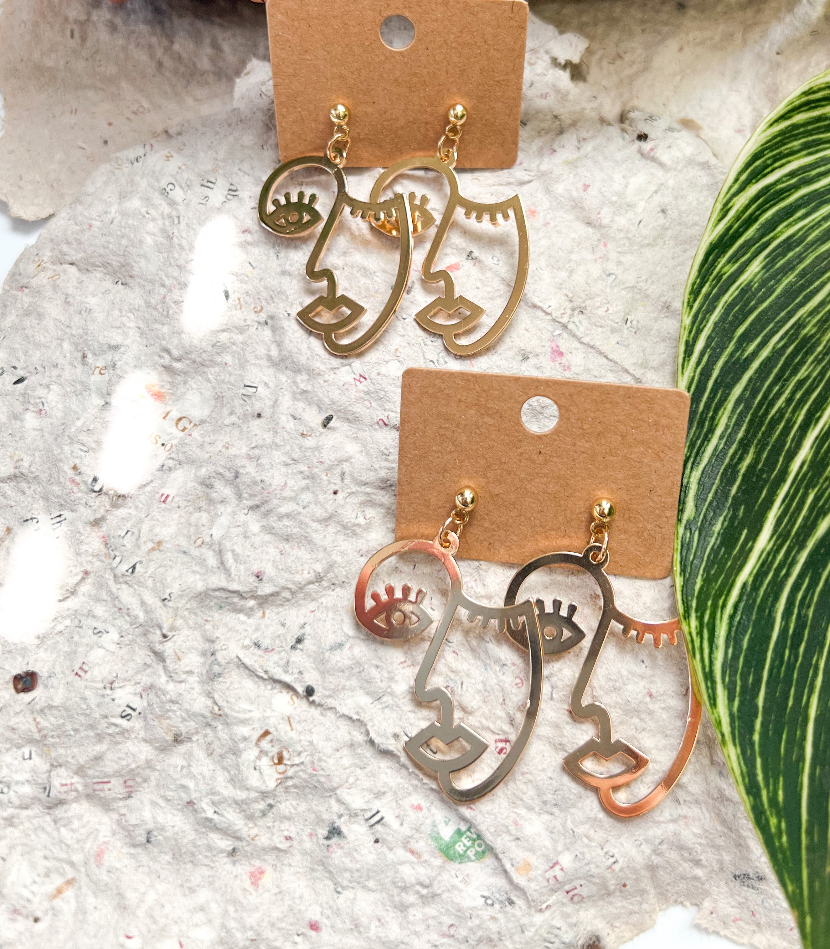 Gold Face Earrings | Perfect Gift for Her | Gold Wink Earrings |Retro Inspired Jewelry |Dangle Earrings | Minimalist Golden Earrings - The Ugly Cactus 