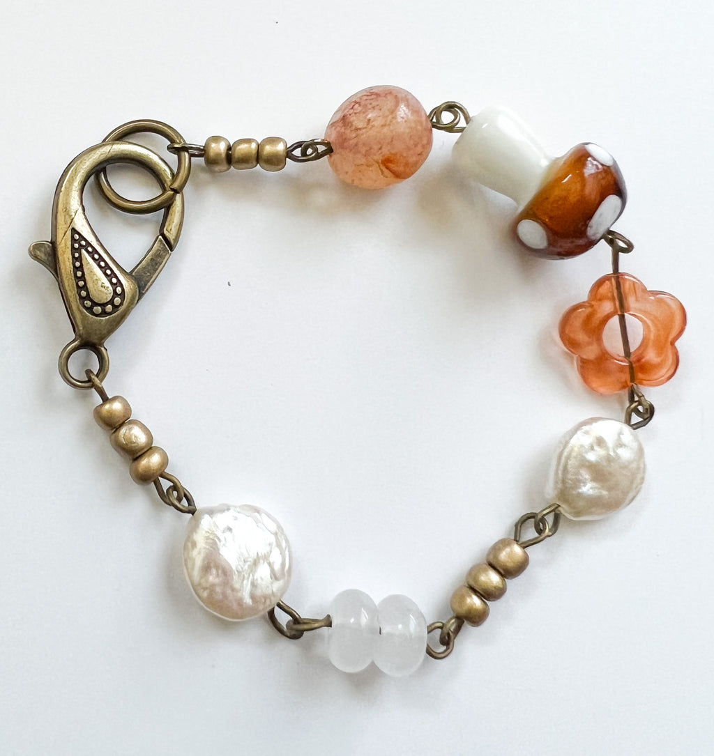Handmade Mushroom Beaded Mixed Media Boho Indie Eclectic Bracelet - The Ugly Cactus 