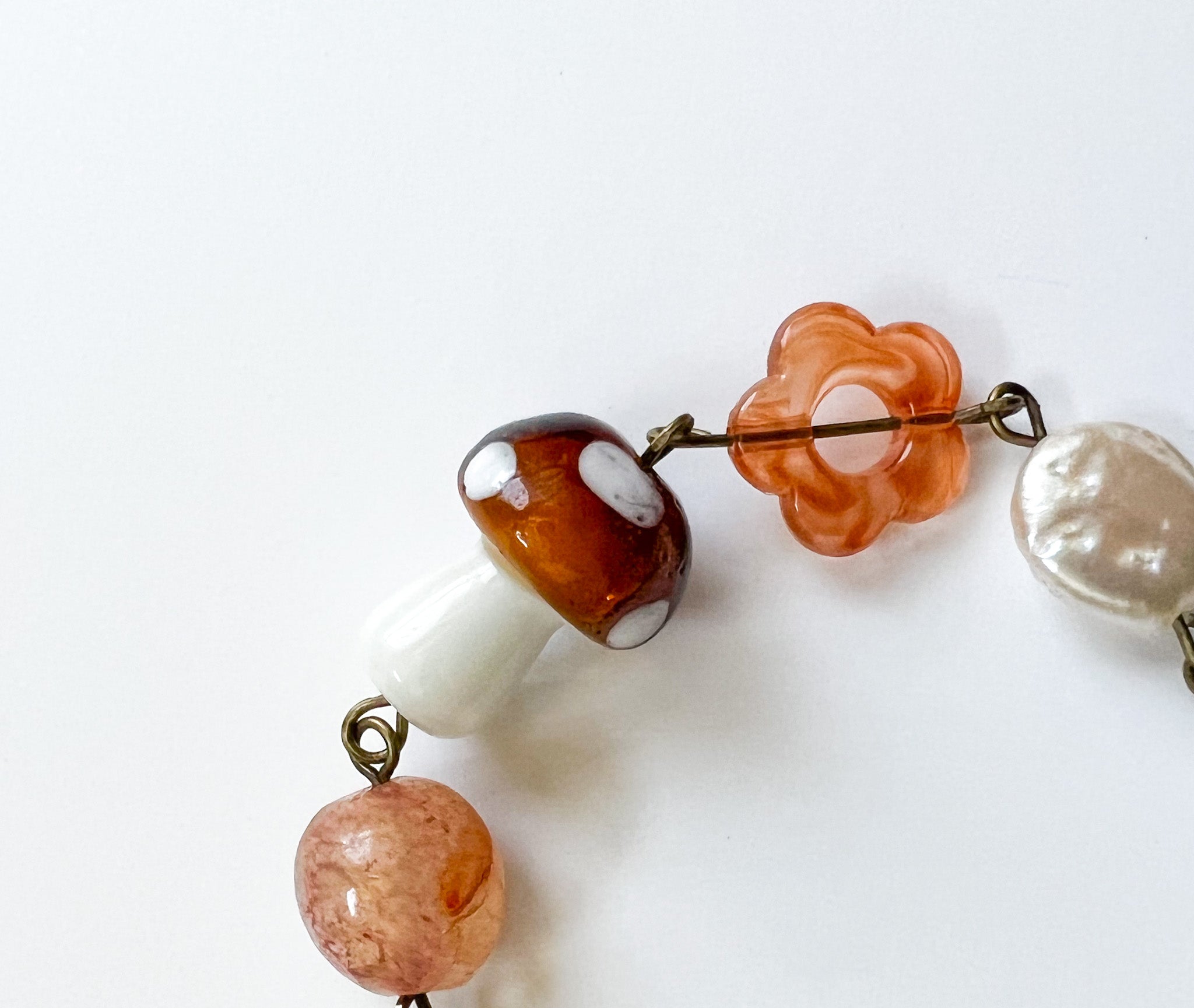 Handmade Mushroom Beaded Mixed Media Boho Indie Eclectic Bracelet - The Ugly Cactus 