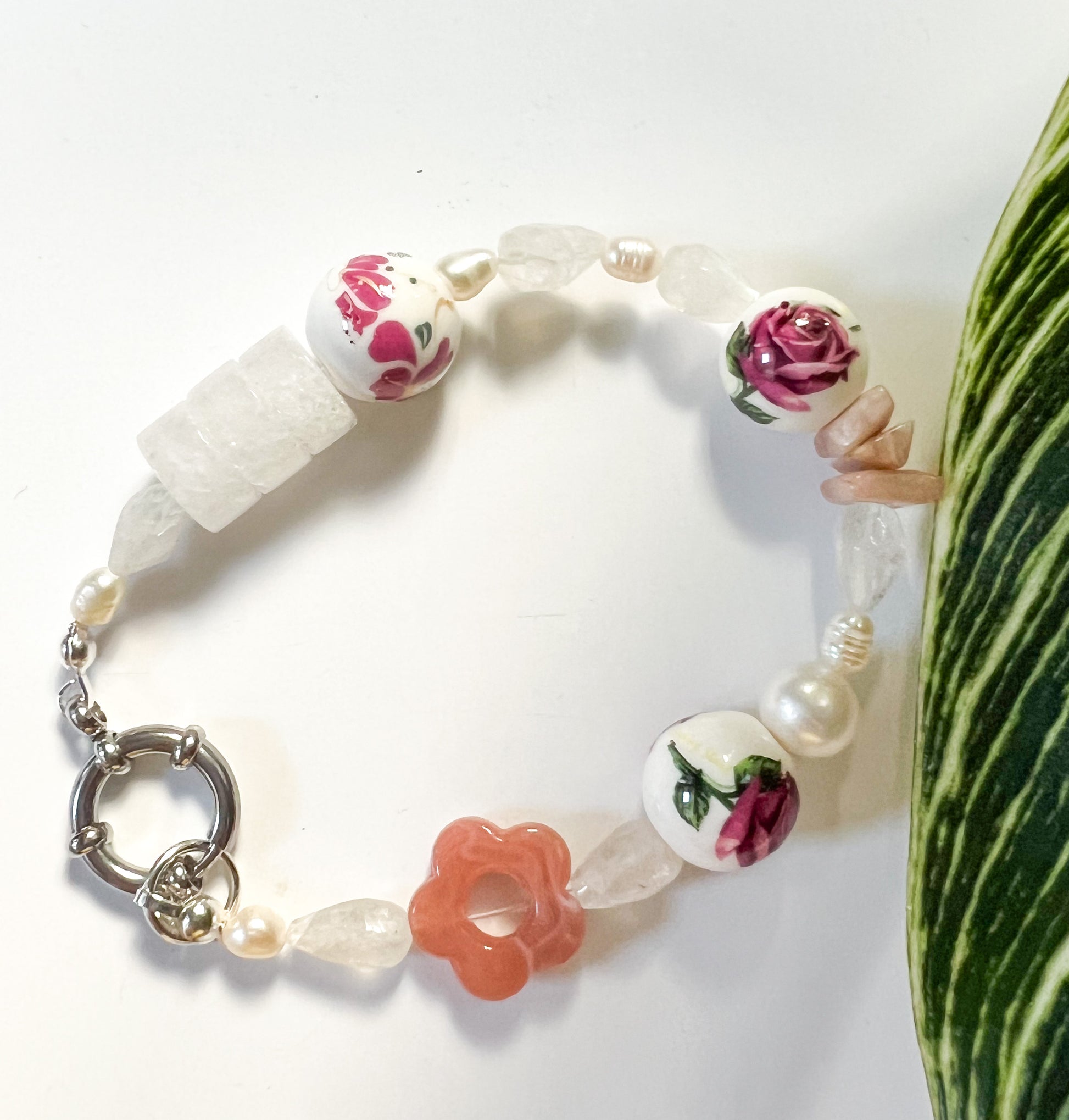 Handmade Purple Floral Beaded Bracelet | Mixed Media Boho Indie Eclectic Bracelet - The Ugly Cactus 