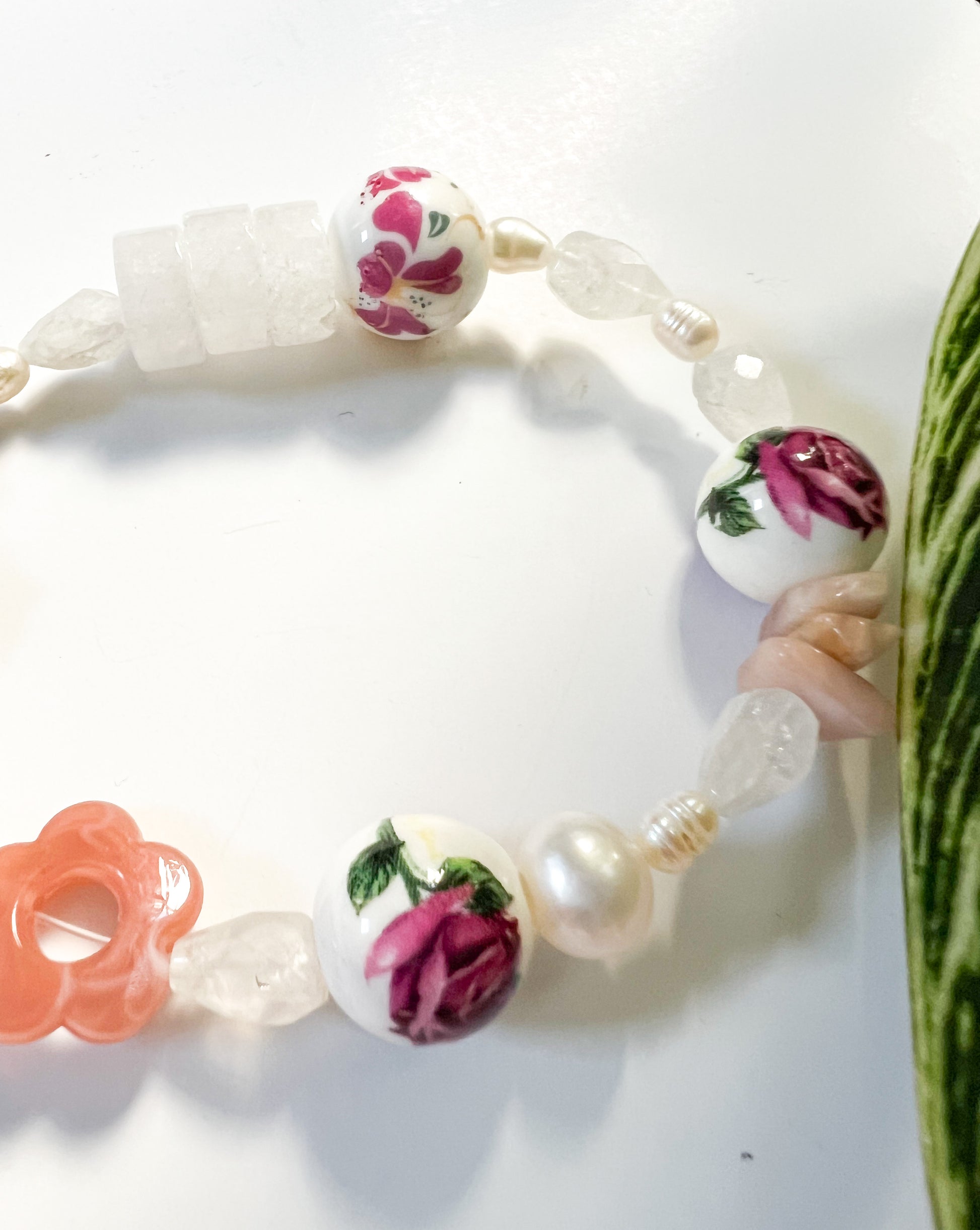 Handmade Purple Floral Beaded Bracelet | Mixed Media Boho Indie Eclectic Bracelet - The Ugly Cactus 