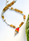 Ceramic Mushroom Pendant Beaded Necklace | Mixed Media Boho Indie Eclectic Necklace - The Ugly Cactus 