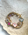 Indie Poppy Gold Multi Strand Beaded Bracelet | Mixed Media Bracelet | Gold Plated Heart Bracelet | Handmade Bracelet - The Ugly Cactus 