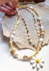 Daisies & Hearts Necklace | Mixed Media Boho Indie Necklace | Daisy Pendant | Beaded Necklace - The Ugly Cactus 