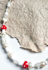 Red Toad Mushrooms Necklace | Beaded Necklace | Mixed Media Boho Indie Eclectic Necklace - The Ugly Cactus 