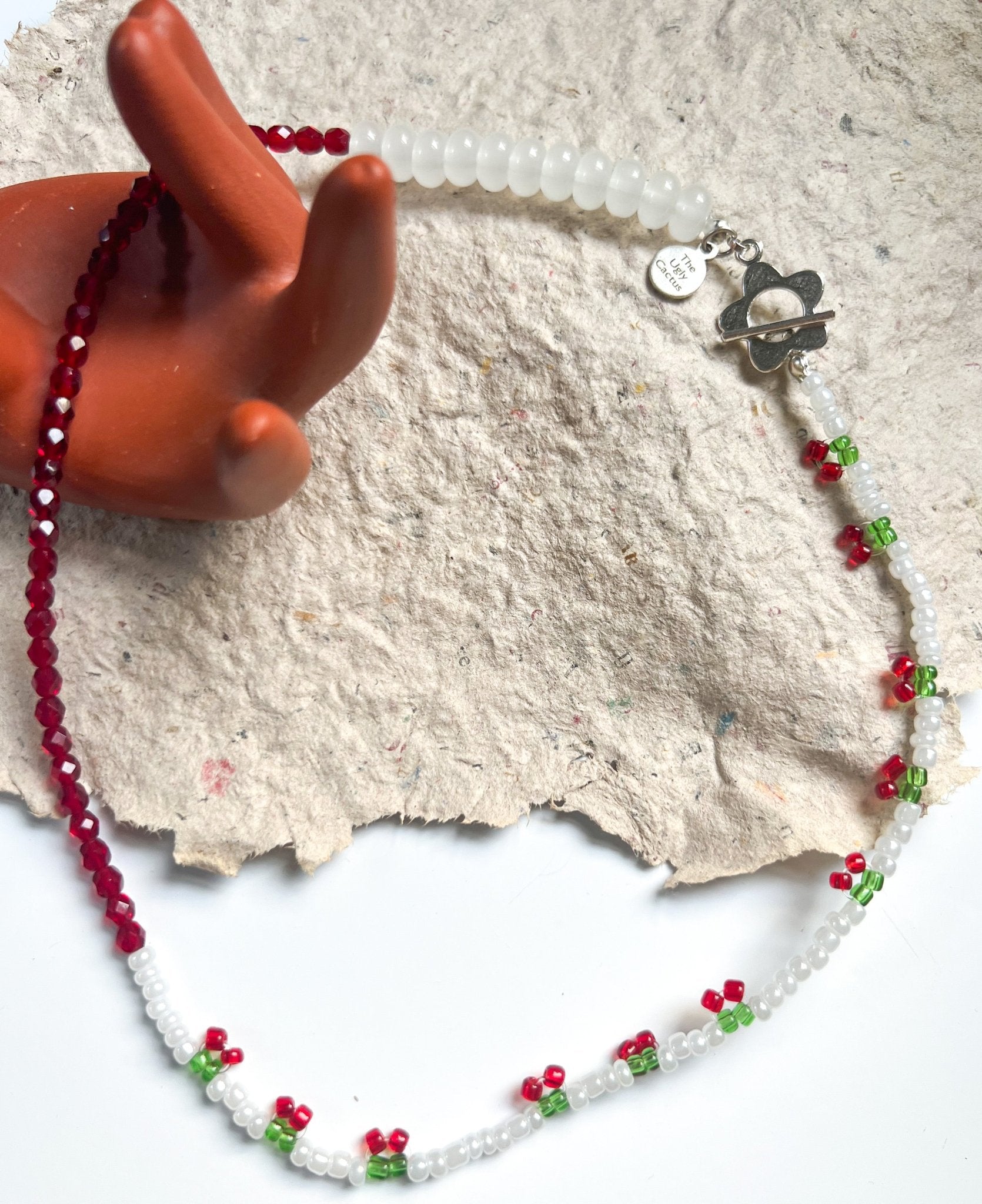 Cherries Red Necklace  | Mixed Media Boho Indie Necklace | Cherry Seed Beads Necklace | Fruity Necklace - The Ugly Cactus 