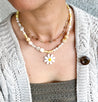 Daisies & Hearts Necklace | Mixed Media Boho Indie Necklace | Daisy Pendant | Beaded Necklace - The Ugly Cactus 