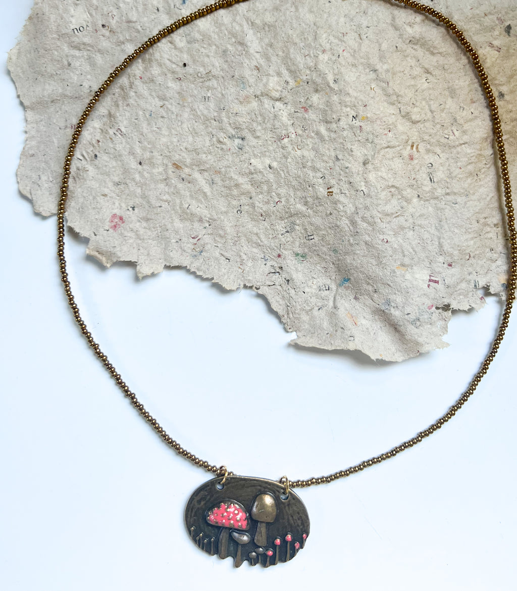 Truffle Mushroom Cooper Necklace  | Mixed Media Boho Indie Necklace | Mushroom Necklace | Seed Beads - The Ugly Cactus 