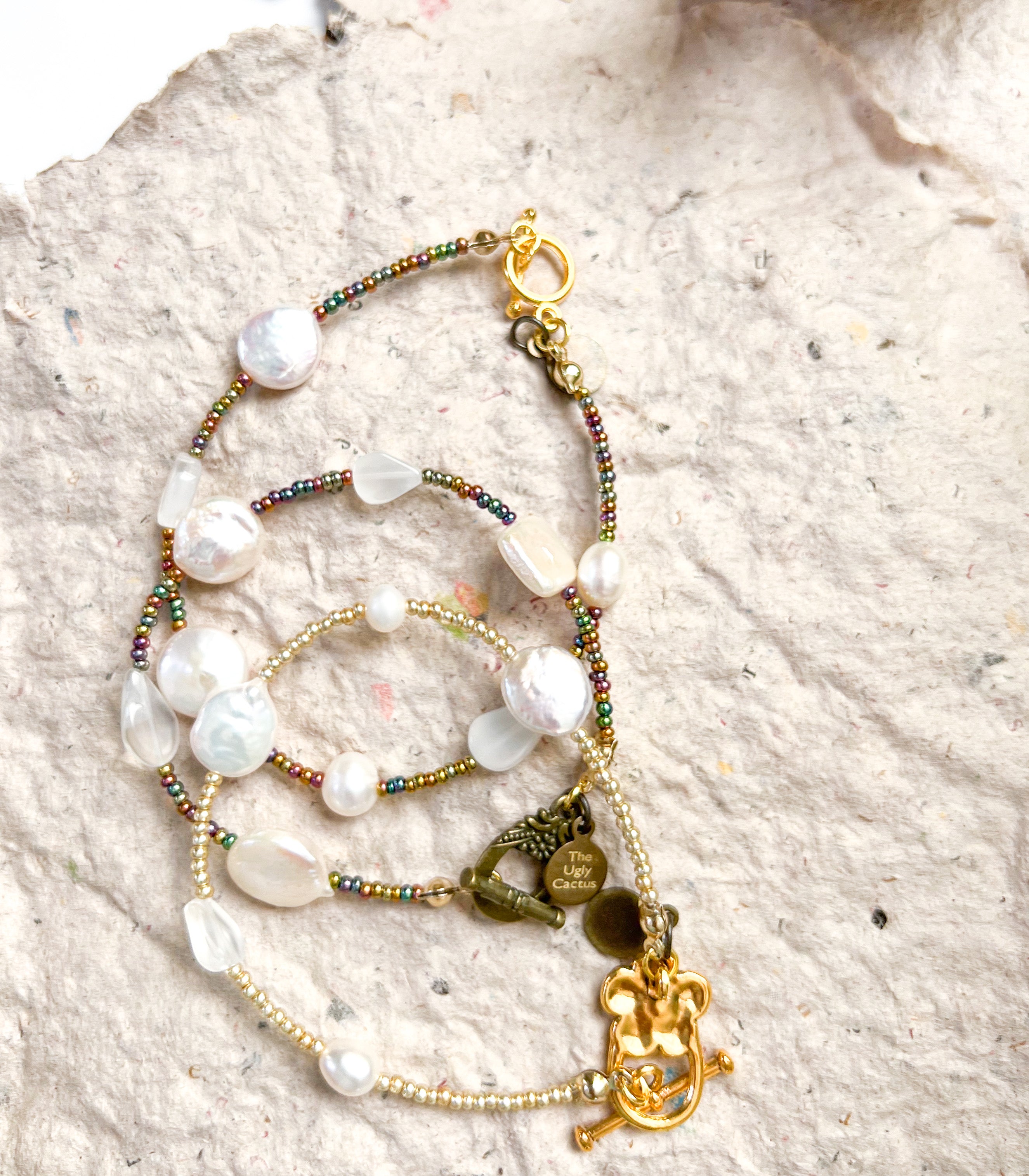 Dainty Pearls Beaded Bracelet | Mixed Media Boho Bracelet | Stackable Pearls - The Ugly Cactus 